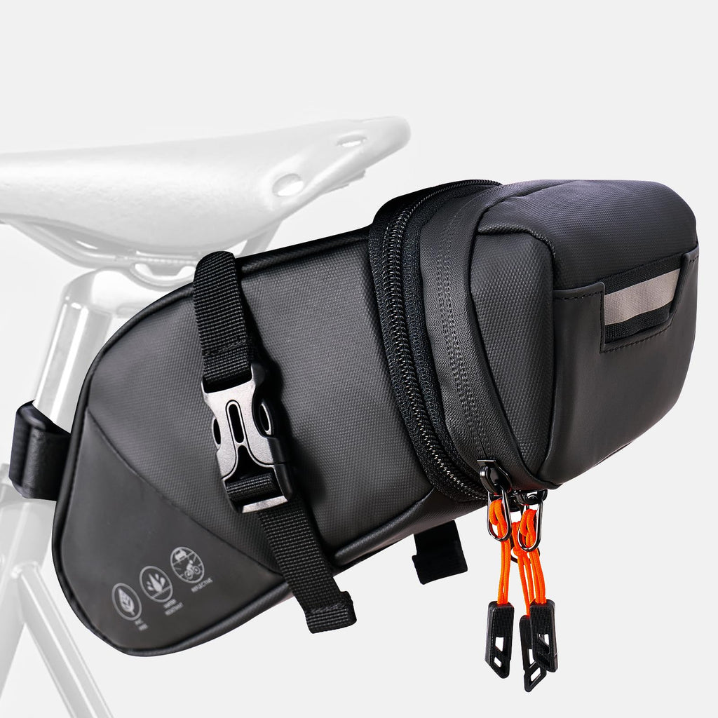 NDakter Bike Saddle Bag Waterproof Bike Seat Bag Expandable to 2L Reflective Bicycle Under Seat Storage Pouch