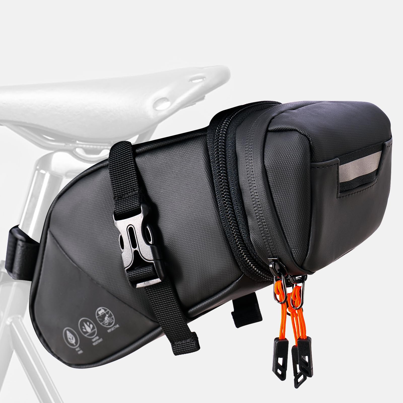 NDakter Bike Saddle Bag Waterproof Bike Seat Bag Expandable to 2L Reflective Bicycle Under Seat Storage Pouch