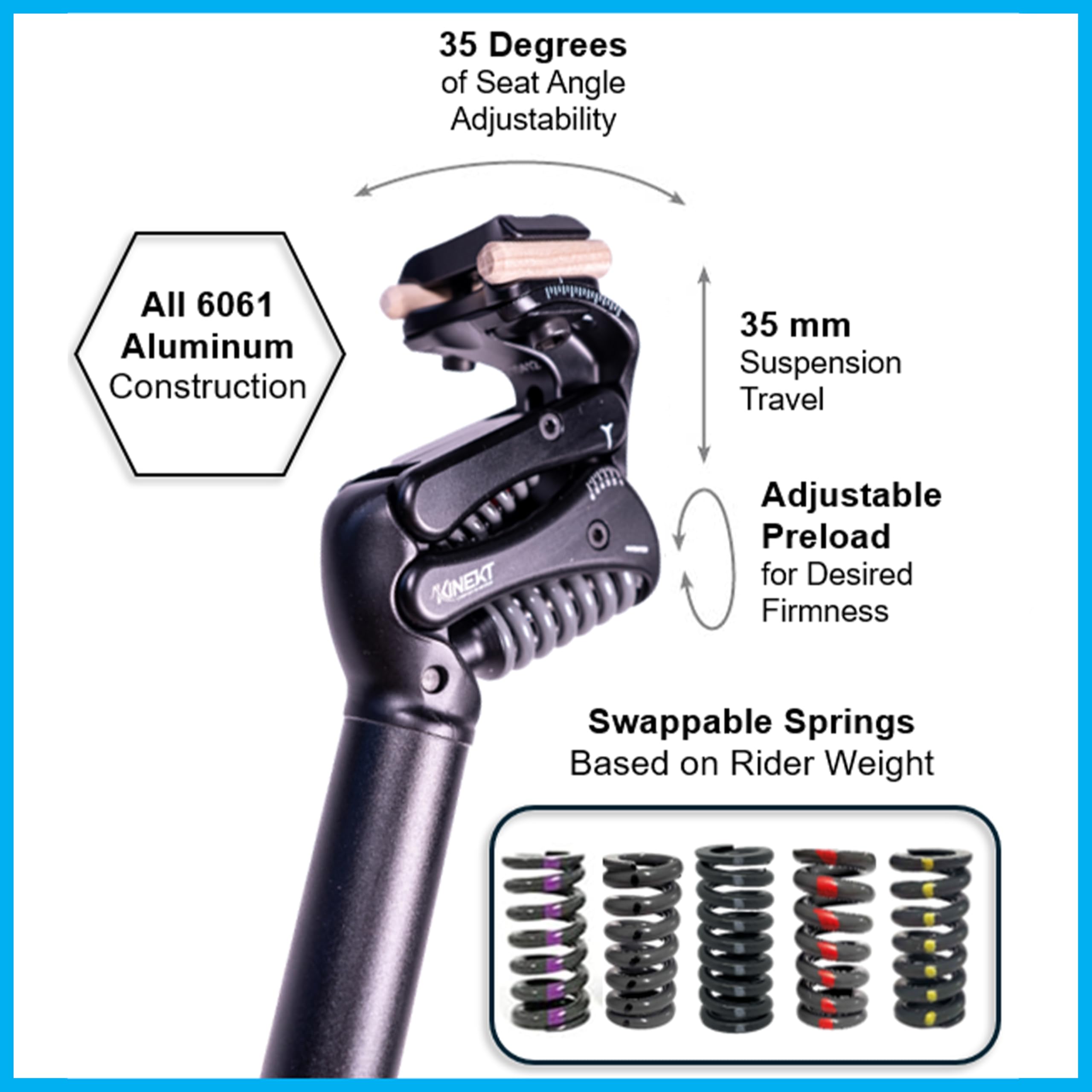 KINEKT Bike Suspension Seatpost, XR Lightweight Aluminum Alloy Seat Post for Road, Gravel & Electric Bikes, Rider Weight 80-320 Pounds, Measure Current Seat Post First for Proper Fit