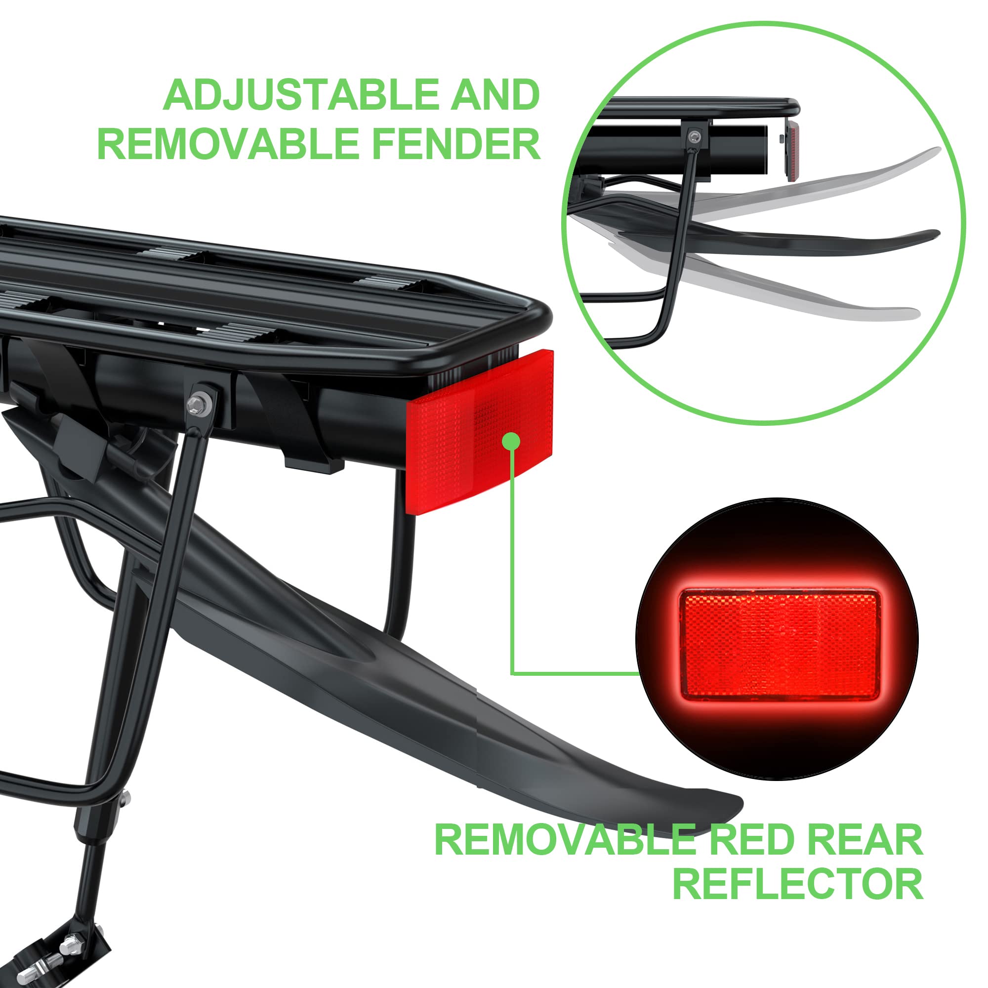 Bike Cargo Rack w/Fender & Bungee Cargo Net & Reflective Logo,Quick Release Mountain Road Bicycle Rear Racks,Universal Adjustable Bike Luggage Touring Carrier Rack,Large Capacity Bike Pannier Rack