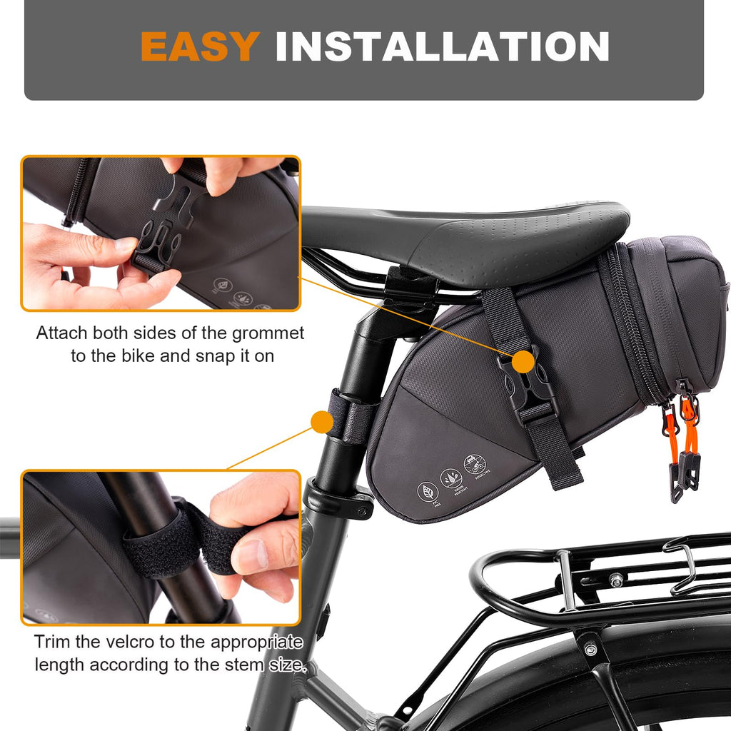 NDakter Bike Saddle Bag Waterproof Bike Seat Bag Expandable to 2L Reflective Bicycle Under Seat Storage Pouch