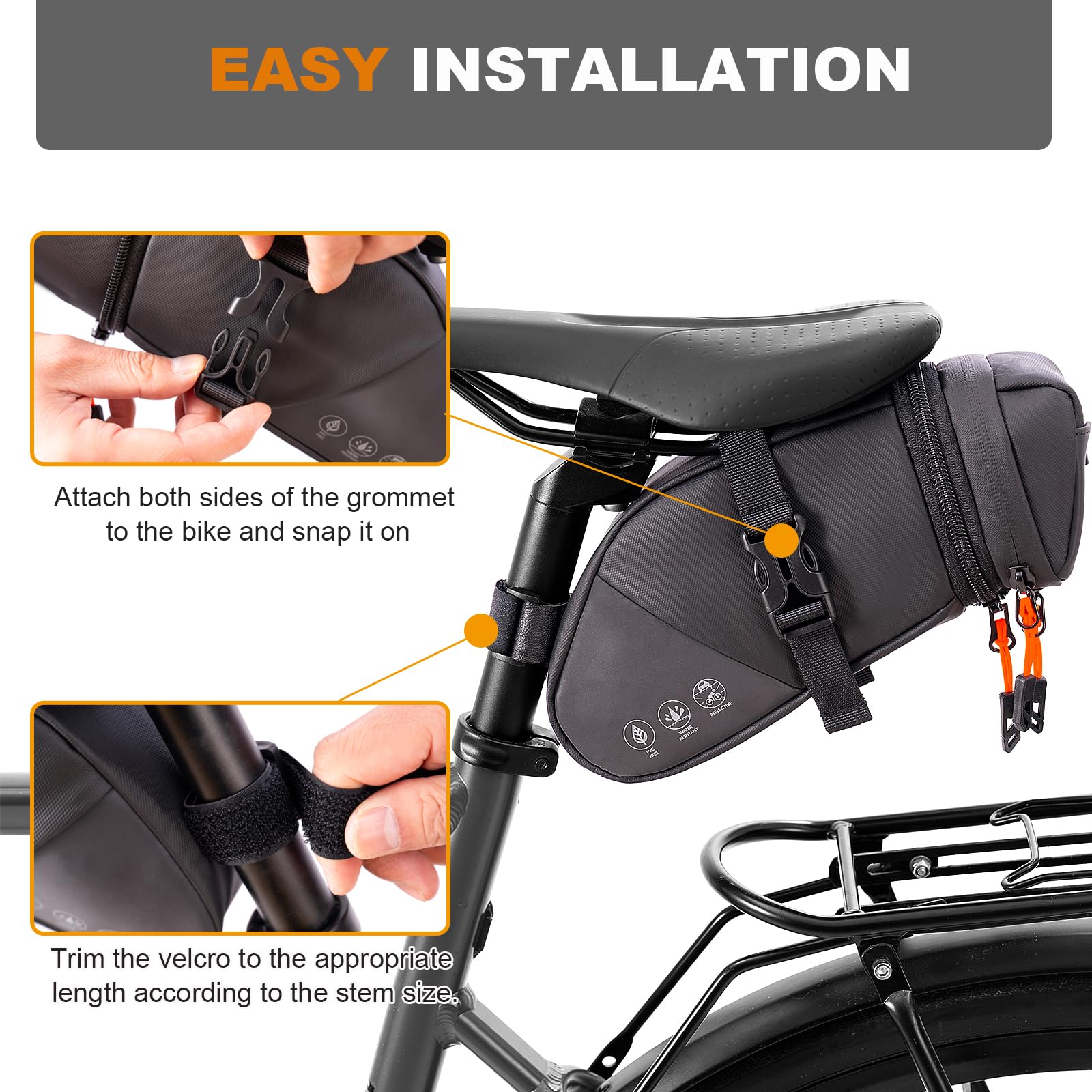 NDakter Bike Saddle Bag Waterproof Bike Seat Bag Expandable to 2L Reflective Bicycle Under Seat Storage Pouch