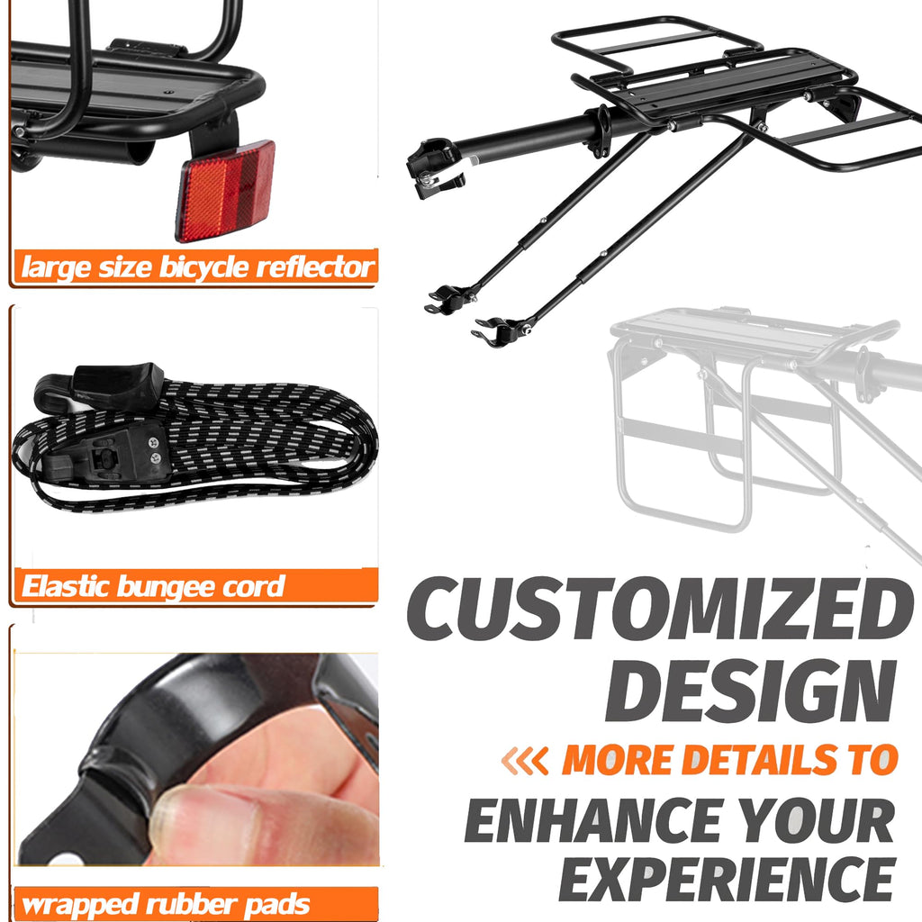 YONTUO Foldable Wide Wings Bike Cargo Rack, Quick Release, Universal, Large Capacity, Height Adjustable Fit 24'-29'