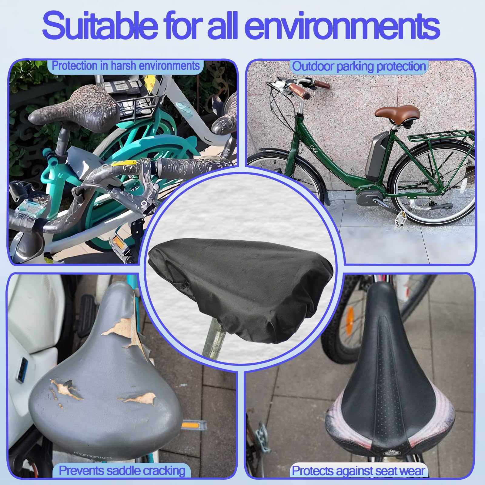 JIAJUNFS Waterproof Bicycle Seat Covers Dustproof Rainproof UV-Resistant and Windproof Easy to Install and Clean Reusable Suitable for Men’s and Women’s Mountain Bike and Narrow Seats(2pcs)