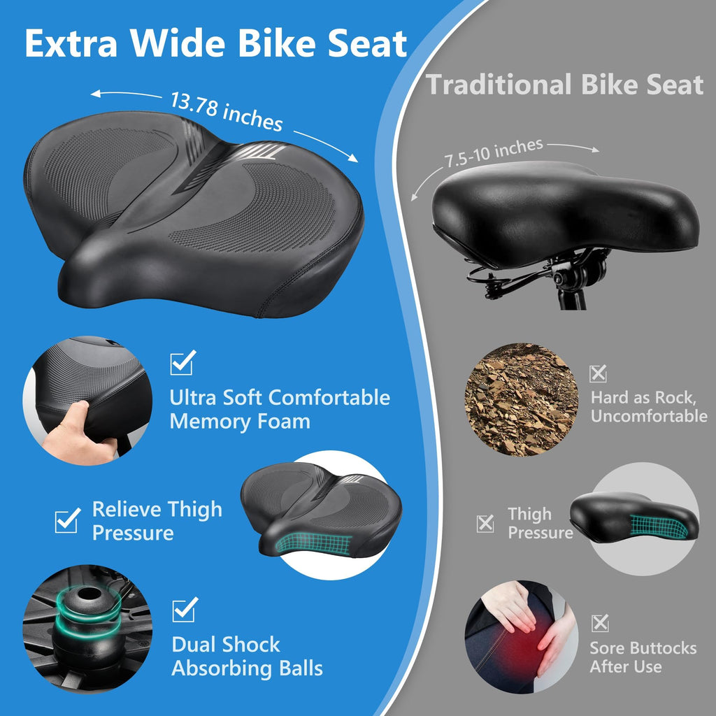 DAWAY C40 Ultra Comfortable Oversized Bike Seat - Memory Foam Padded, Extra Wide Bicycle Saddle, Ergonomic Replacement Cushion for Men Women - Fits for Peloton, Cruiser, Mountain, Road, Exercise Bikes
