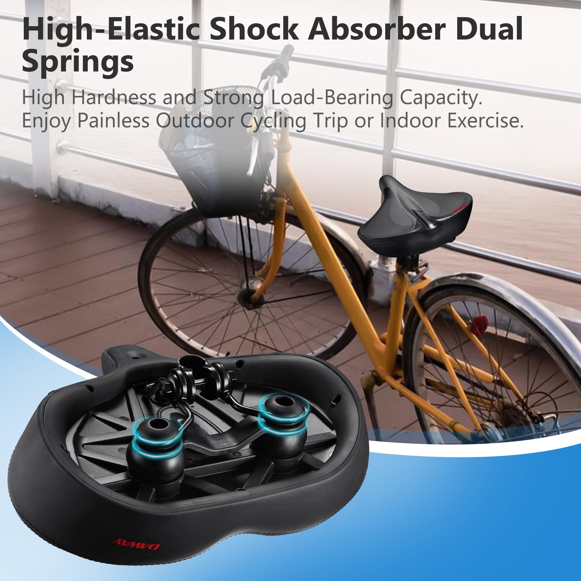 DAWAY C40 Ultra Comfortable Oversized Bike Seat - Memory Foam Padded, Extra Wide Bicycle Saddle, Ergonomic Replacement Cushion for Men Women - Fits for Peloton, Cruiser, Mountain, Road, Exercise Bikes