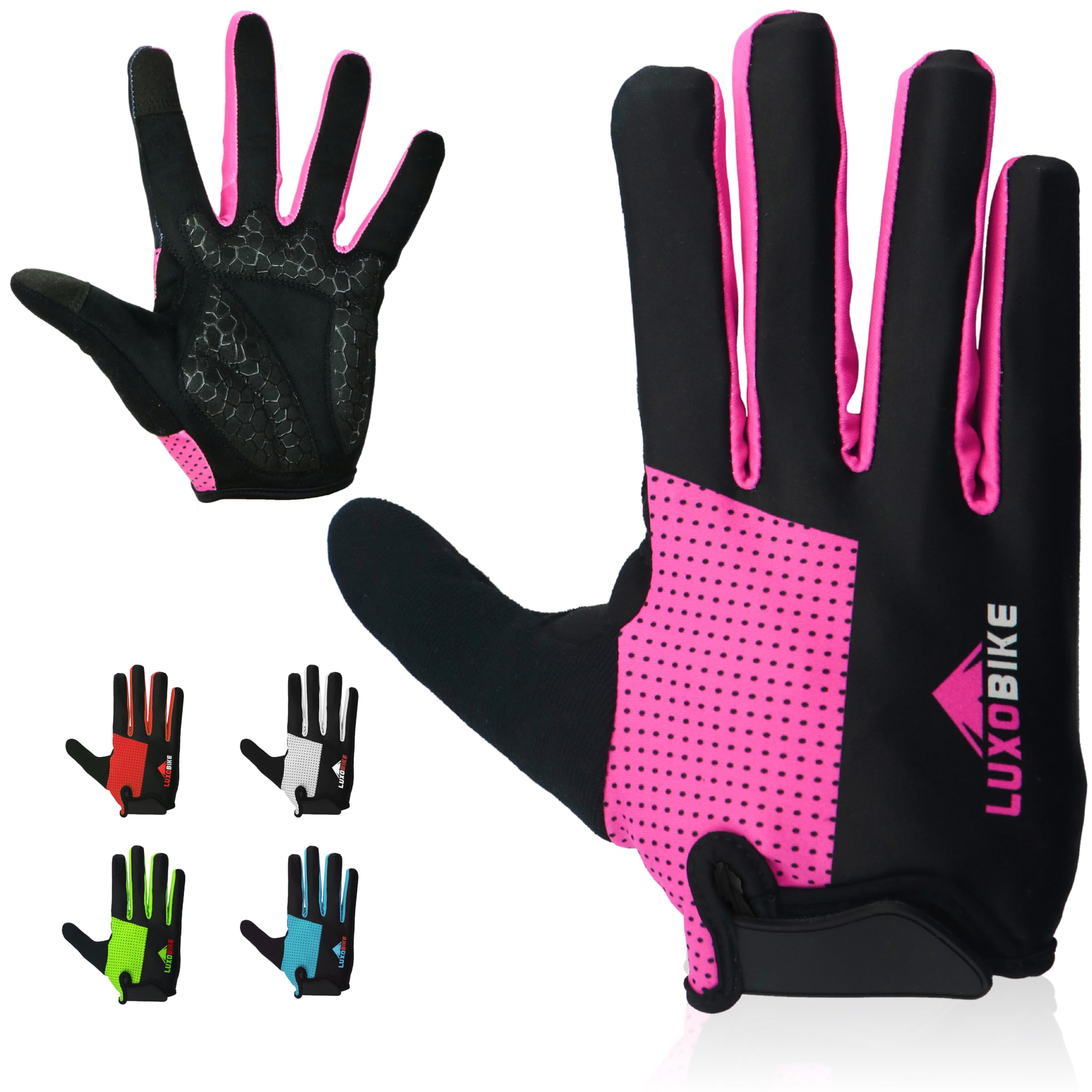 LuxoBike Bike Gloves for Men Women with Anti-Slip Shock-Absorbing Riding Pad, Light Weight Full Finger Cycling Gloves Touch Screen Breathable Mountain Biking Road Bicycle
