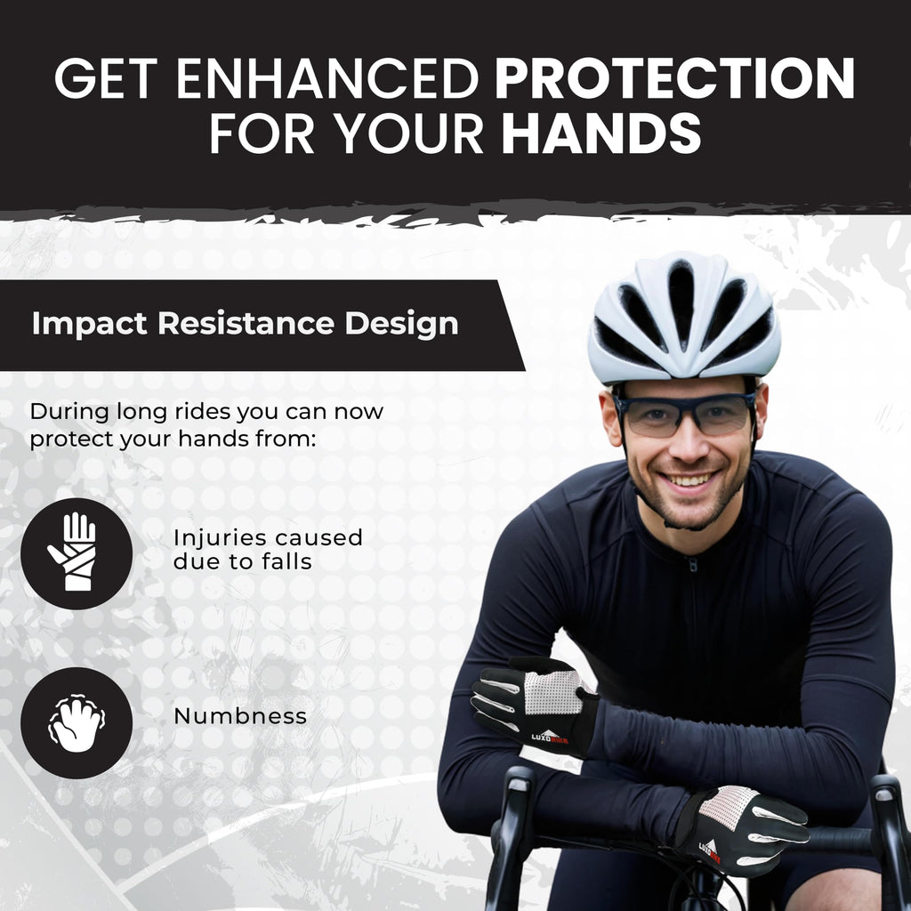 LuxoBike Bike Gloves for Men Women with Anti-Slip Shock-Absorbing Riding Pad, Light Weight Full Finger Cycling Gloves Touch Screen Breathable Mountain Biking Road Bicycle