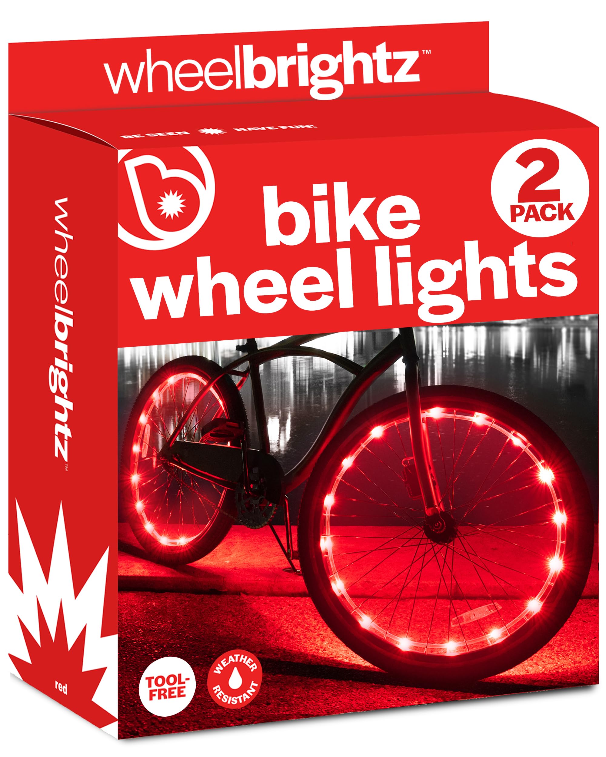 Brightz WheelBrightz 2-Pack LED Bike Wheel Lights - 2026 Edition with Superior Straps & LED-Weatherproof Shield! 14 Colors - Unmatched Durability, Visibility & 48+ Hours of Dazzling Illumination