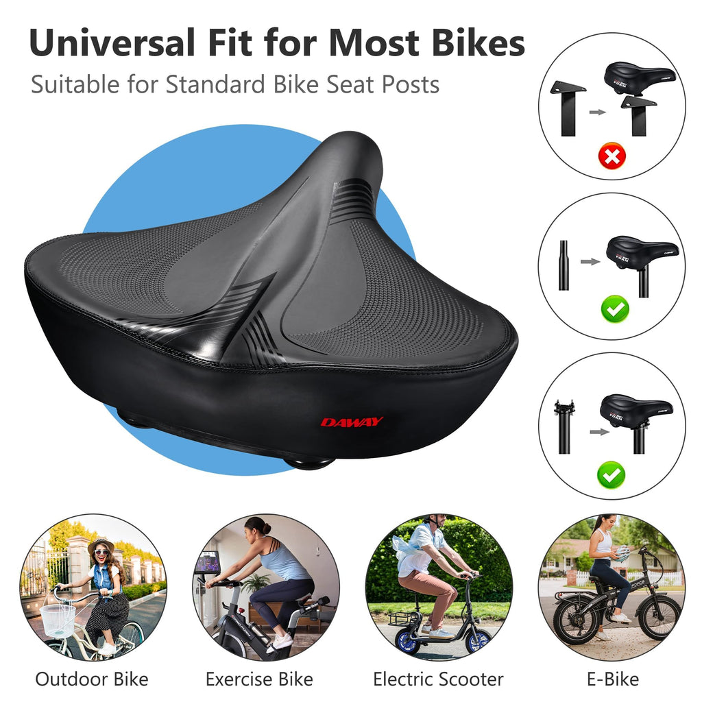 DAWAY C40 Ultra Comfortable Oversized Bike Seat - Memory Foam Padded, Extra Wide Bicycle Saddle, Ergonomic Replacement Cushion for Men Women - Fits for Peloton, Cruiser, Mountain, Road, Exercise Bikes