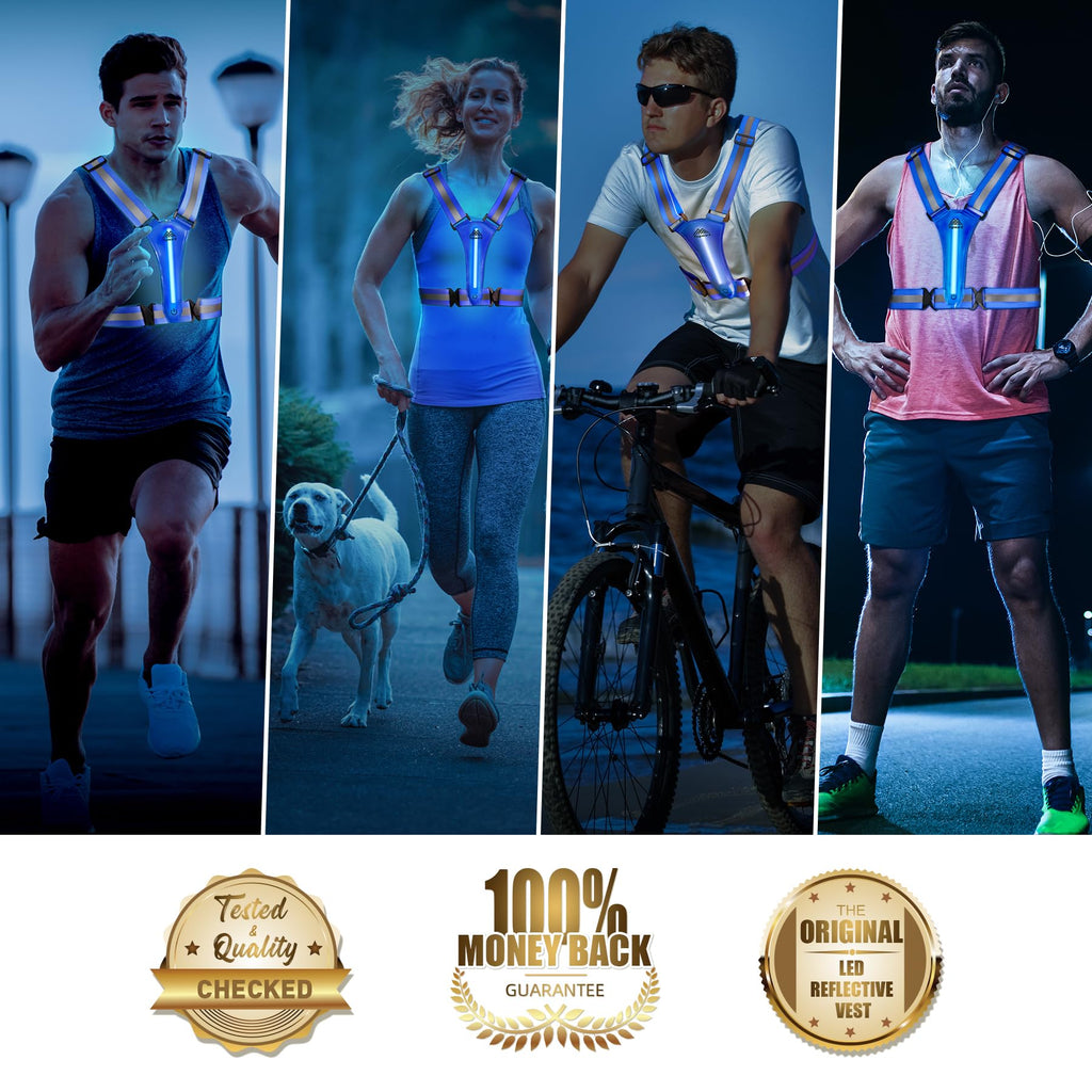 LED Reflective Vest Safety Gear, Light Up Vest for Night Walking Cycling, High Visibility Running Vest with Reflective Strips