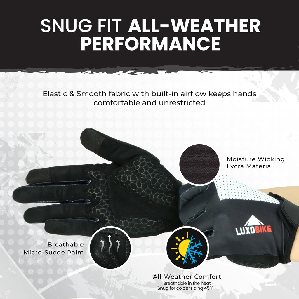 LuxoBike Bike Gloves for Men Women with Anti-Slip Shock-Absorbing Riding Pad, Light Weight Full Finger Cycling Gloves Touch Screen Breathable Mountain Biking Road Bicycle