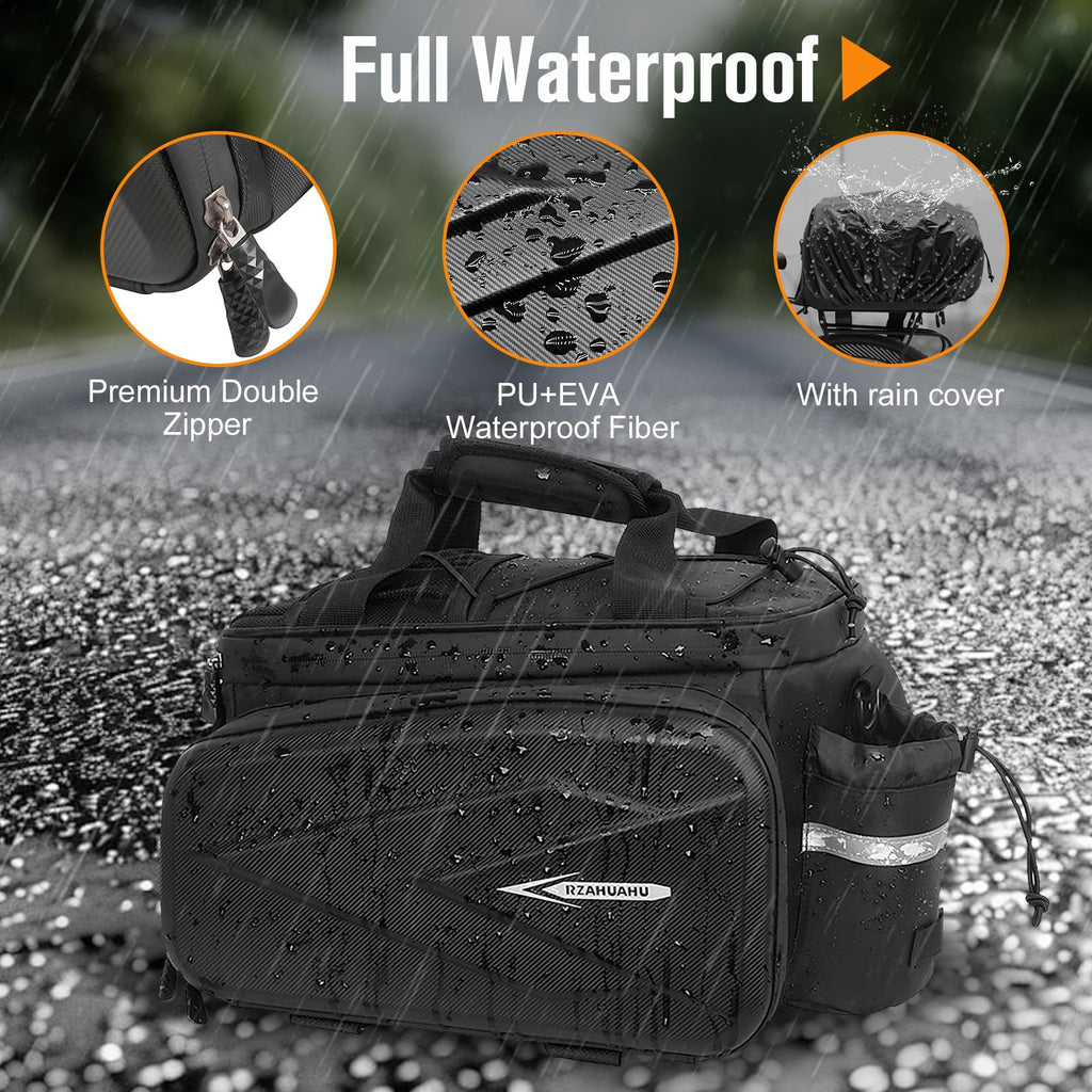 Febabilo Bike Rack Bag, 20L EVA Hard Shell Bike Trunk Rear Rack Bag Bike Panniers Expandable 3 in 1 Waterproof Tin foil Insulation Bike Bag With Rain Cover for Commute Shopping Cycling Trip
