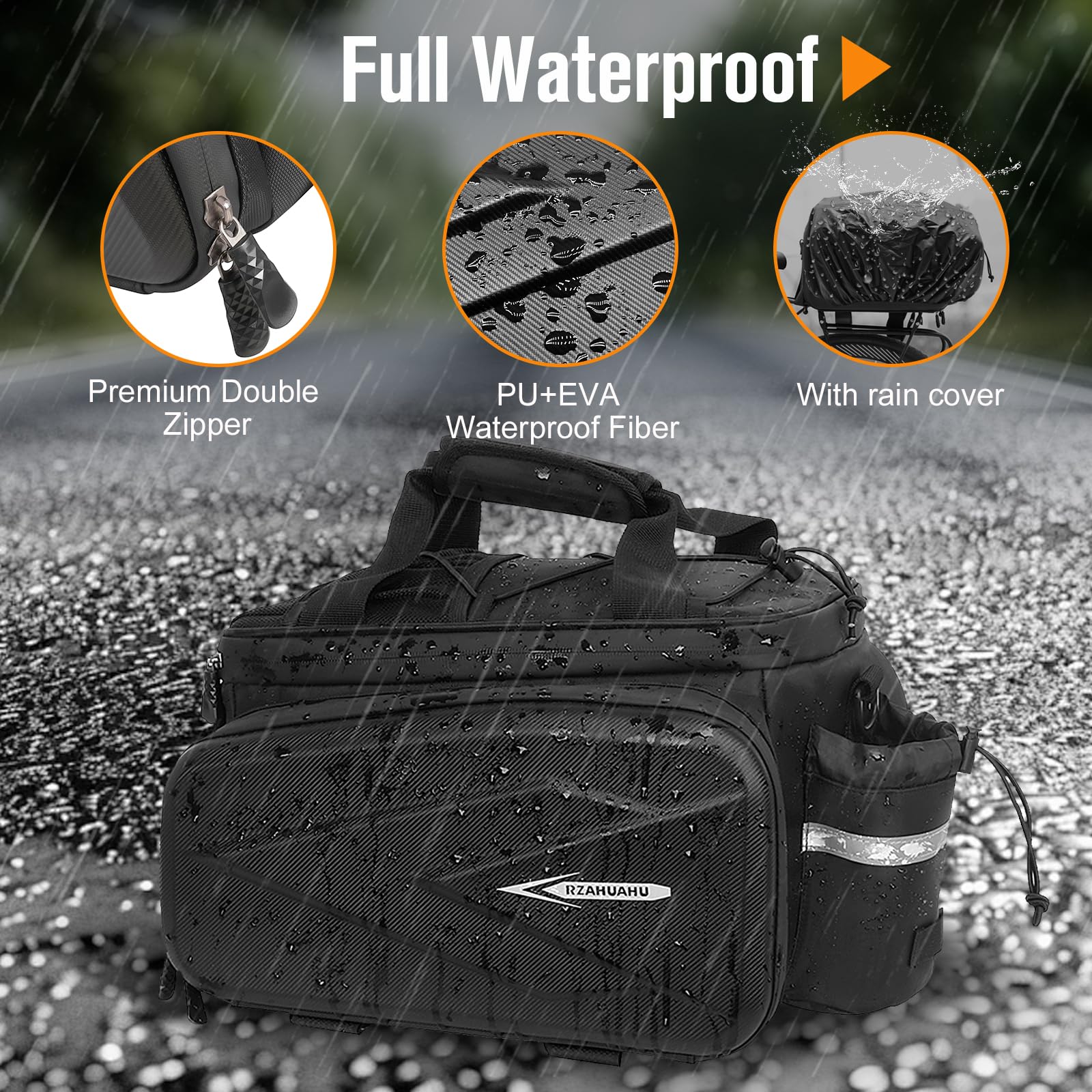 Febabilo Bike Rack Bag, 20L EVA Hard Shell Bike Trunk Rear Rack Bag Bike Panniers Expandable 3 in 1 Waterproof Tin foil Insulation Bike Bag With Rain Cover for Commute Shopping Cycling Trip