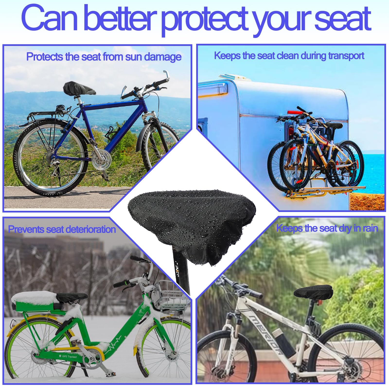 JIAJUNFS Waterproof Bicycle Seat Covers Dustproof Rainproof UV-Resistant and Windproof Easy to Install and Clean Reusable Suitable for Men’s and Women’s Mountain Bike and Narrow Seats(2pcs)