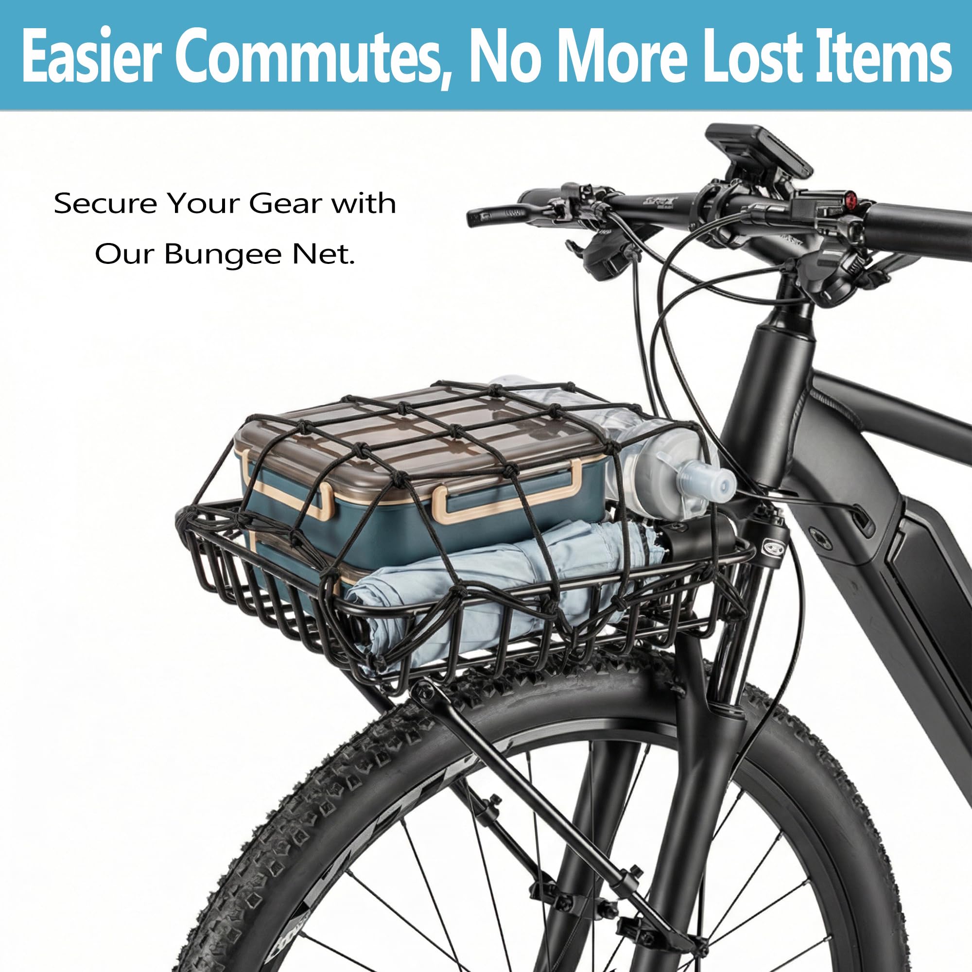 Bike Front Rack - Front Bicycle Cargo Rack with Support Struts & Adjustable Straps - Aluminium Front Cargo Pizza Rack, Stable & No Rattle, Universal Fit for Mountain, Gravel & Touring Bikes