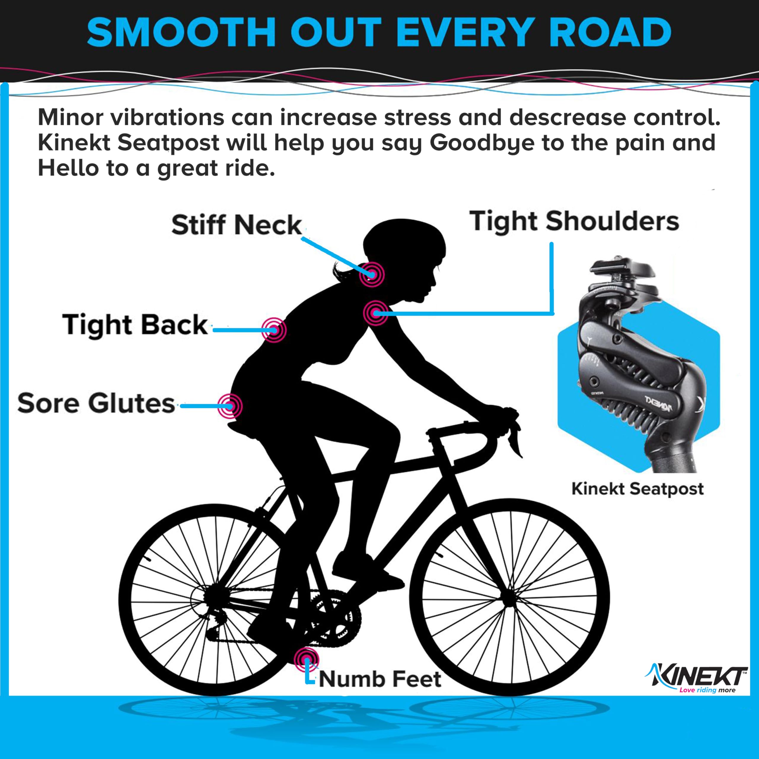 KINEKT Bike Suspension Seatpost, XR Lightweight Aluminum Alloy Seat Post for Road, Gravel & Electric Bikes, Rider Weight 80-320 Pounds, Measure Current Seat Post First for Proper Fit