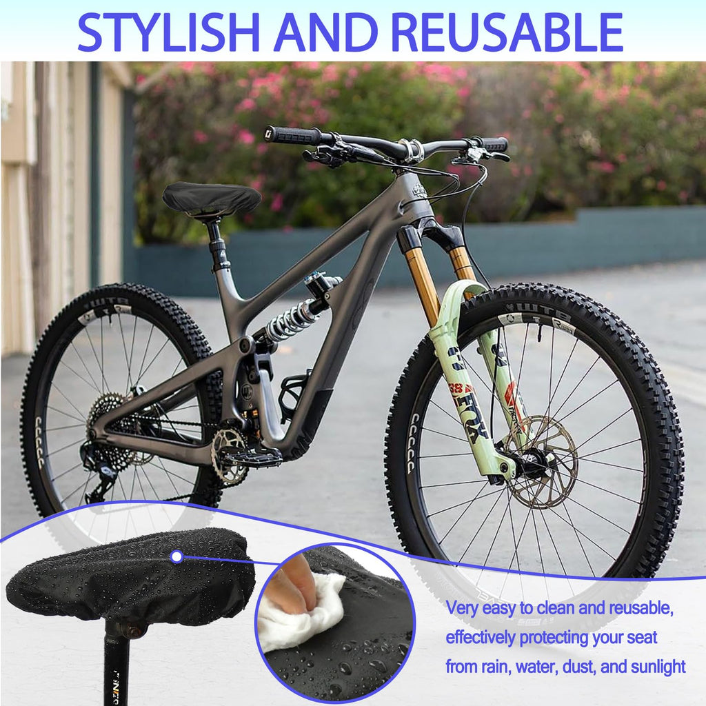 JIAJUNFS Waterproof Bicycle Seat Covers Dustproof Rainproof UV-Resistant and Windproof Easy to Install and Clean Reusable Suitable for Men’s and Women’s Mountain Bike and Narrow Seats(2pcs)