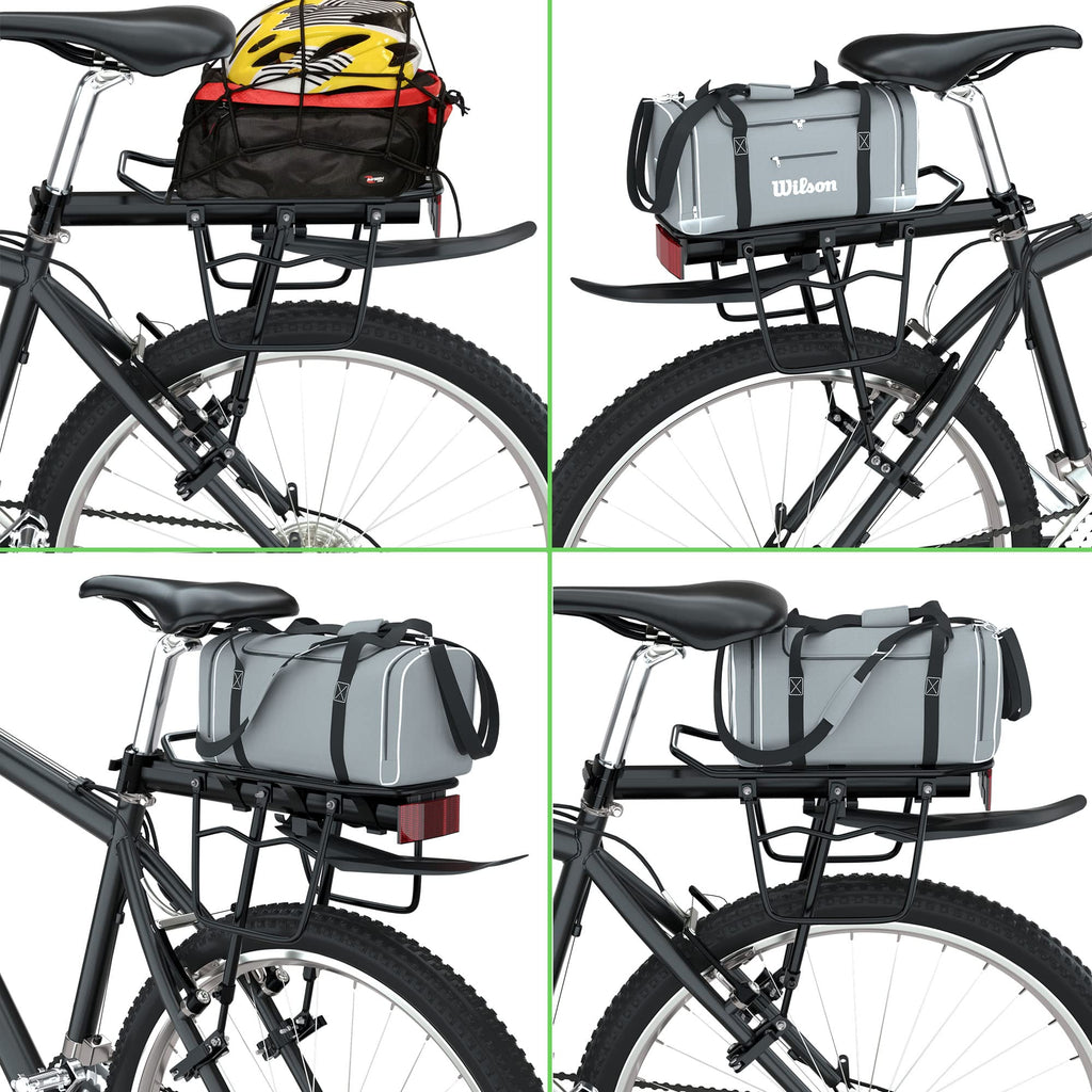 Bike Cargo Rack w/Fender & Bungee Cargo Net & Reflective Logo,Quick Release Mountain Road Bicycle Rear Racks,Universal Adjustable Bike Luggage Touring Carrier Rack,Large Capacity Bike Pannier Rack