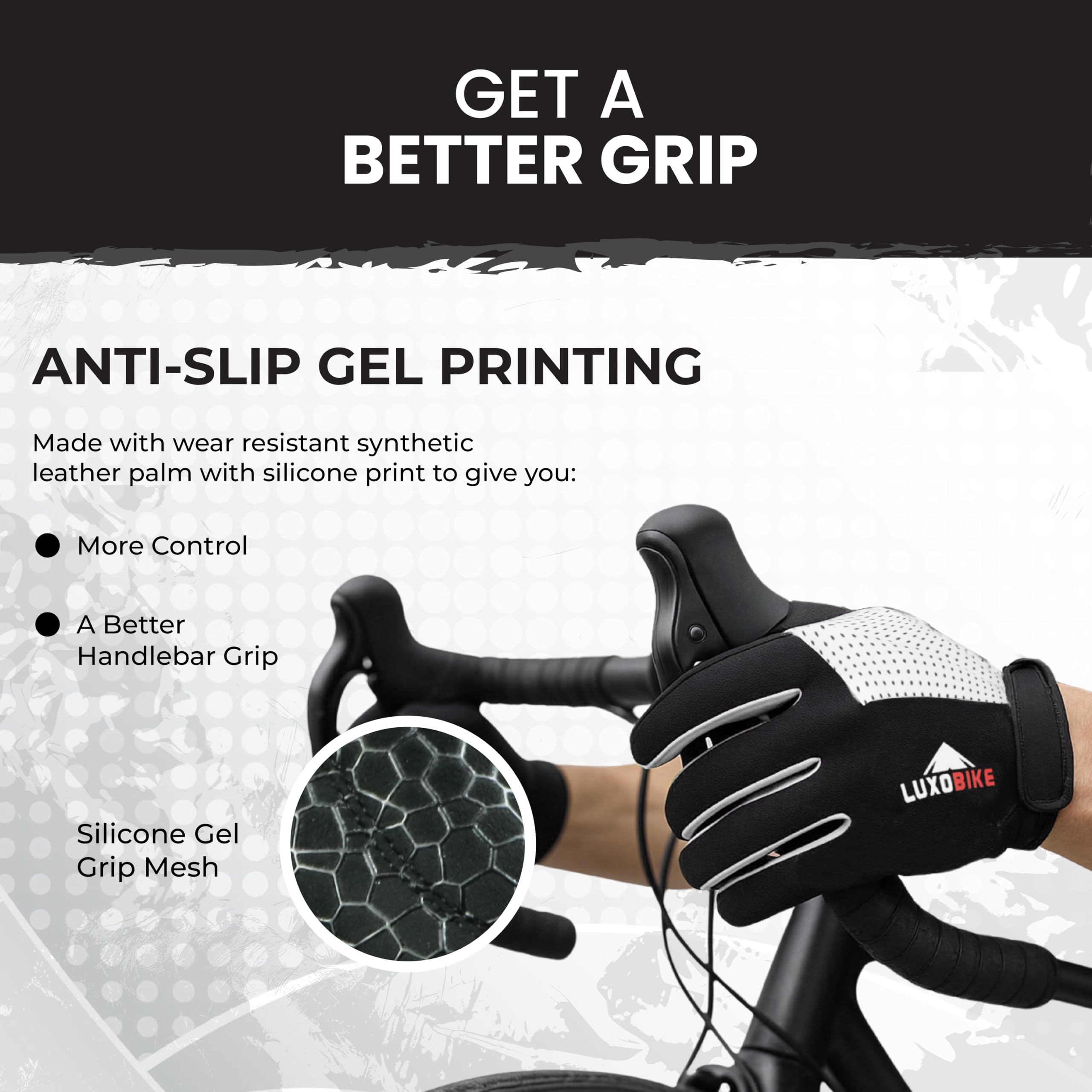 LuxoBike Bike Gloves for Men Women with Anti-Slip Shock-Absorbing Riding Pad, Light Weight Full Finger Cycling Gloves Touch Screen Breathable Mountain Biking Road Bicycle