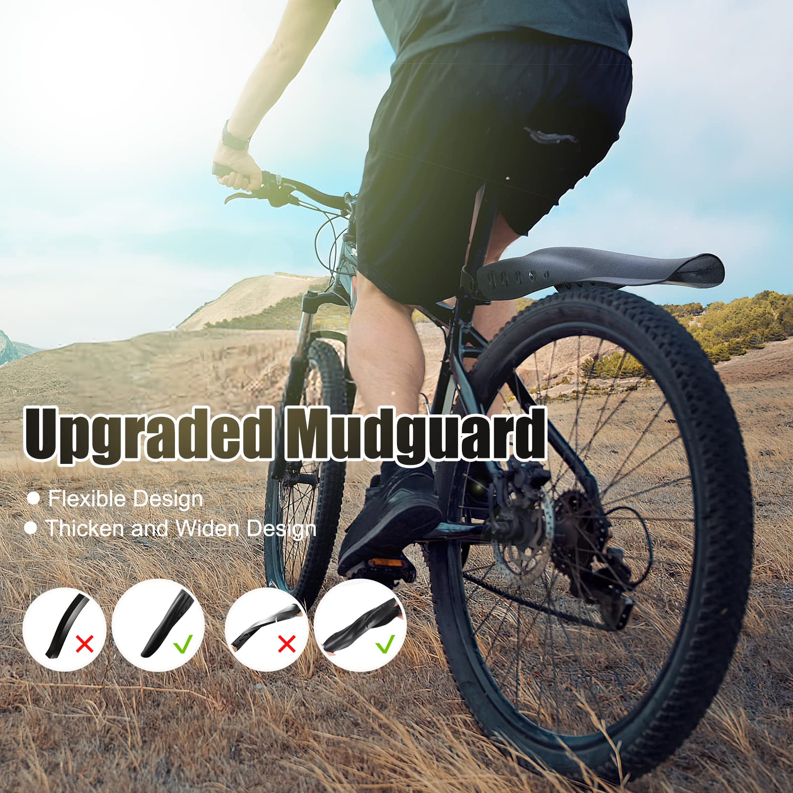 Cooryda Bike Mudguard Set, Adjustable Bicycle Mudguards - Front and Rear Mud Flaps for MTB, Road Bike - Fits 24/26/27.5 inch Wheels