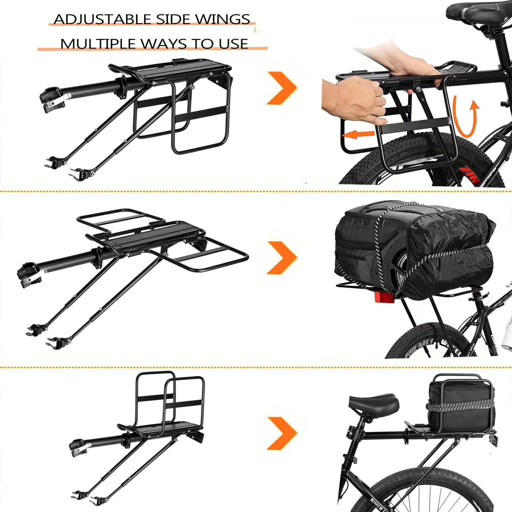 YONTUO Foldable Wide Wings Bike Cargo Rack, Quick Release, Universal, Large Capacity, Height Adjustable Fit 24'-29'