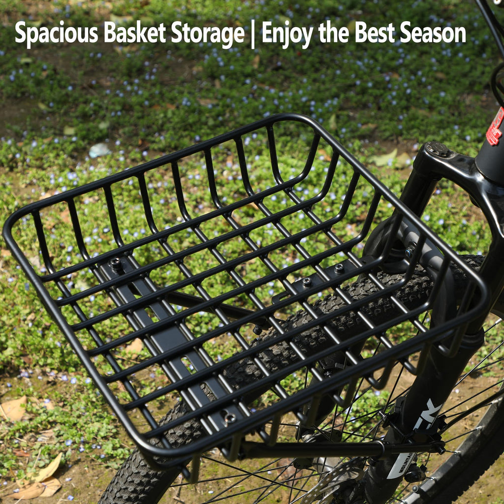 Bike Front Rack - Front Bicycle Cargo Rack with Support Struts & Adjustable Straps - Aluminium Front Cargo Pizza Rack, Stable & No Rattle, Universal Fit for Mountain, Gravel & Touring Bikes