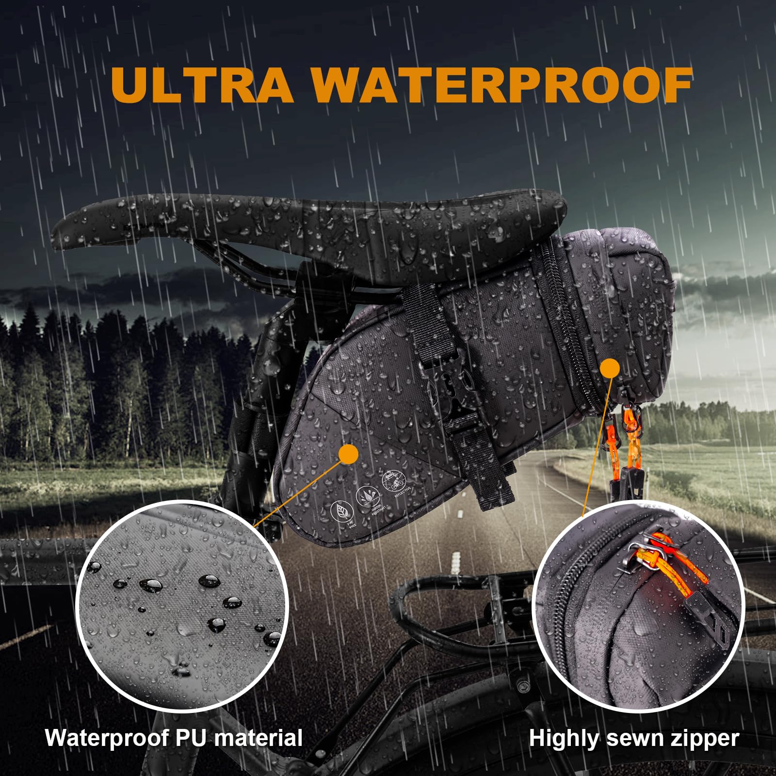 NDakter Bike Saddle Bag Waterproof Bike Seat Bag Expandable to 2L Reflective Bicycle Under Seat Storage Pouch