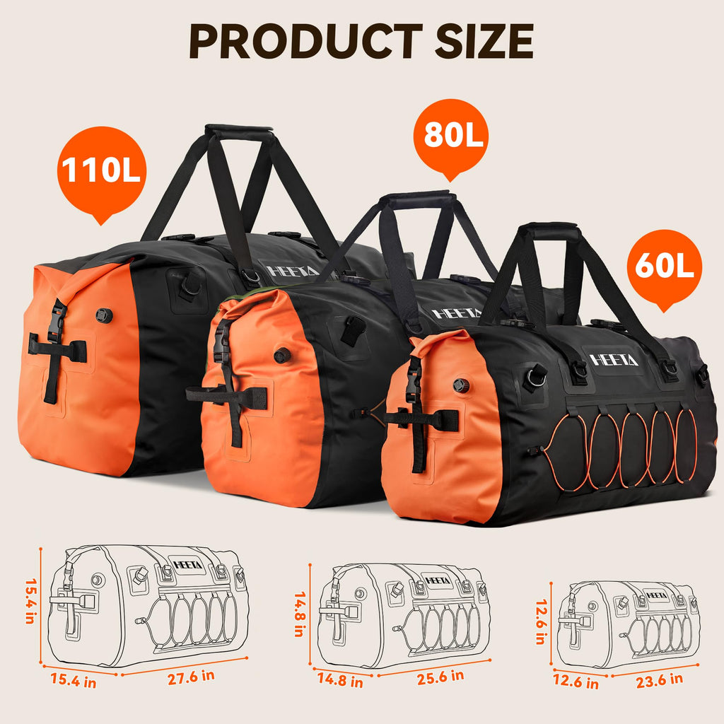 HEETA Waterproof Duffel Bag Travel Motorcycle Dry Bag Backpack 60L/80L/110L