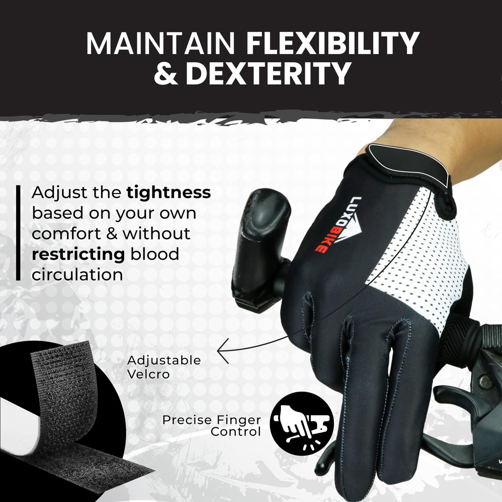 LuxoBike Bike Gloves for Men Women with Anti-Slip Shock-Absorbing Riding Pad, Light Weight Full Finger Cycling Gloves Touch Screen Breathable Mountain Biking Road Bicycle