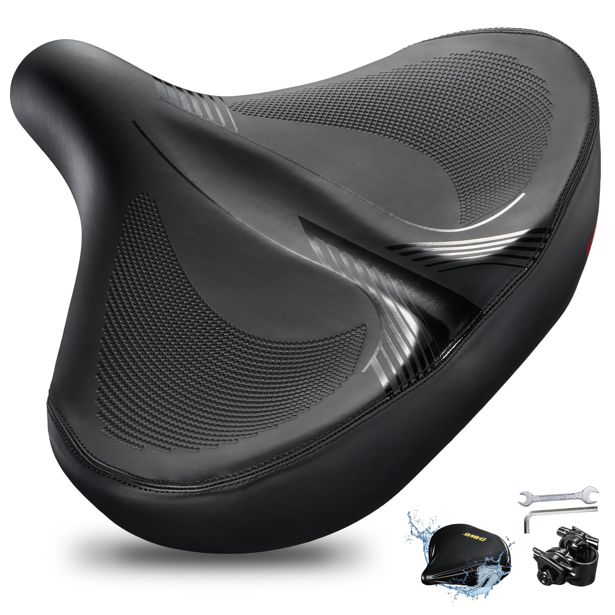 DAWAY C40 Ultra Comfortable Oversized Bike Seat - Memory Foam Padded, Extra Wide Bicycle Saddle, Ergonomic Replacement Cushion for Men Women - Fits for Peloton, Cruiser, Mountain, Road, Exercise Bikes
