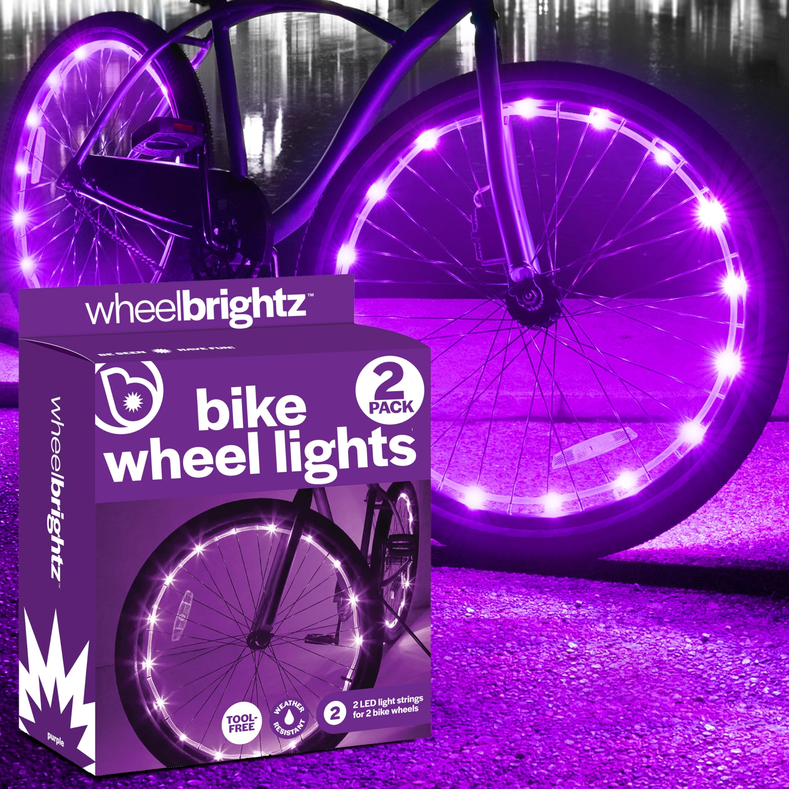 Brightz WheelBrightz 2-Pack LED Bike Wheel Lights - 2026 Edition with Superior Straps & LED-Weatherproof Shield! 14 Colors - Unmatched Durability, Visibility & 48+ Hours of Dazzling Illumination