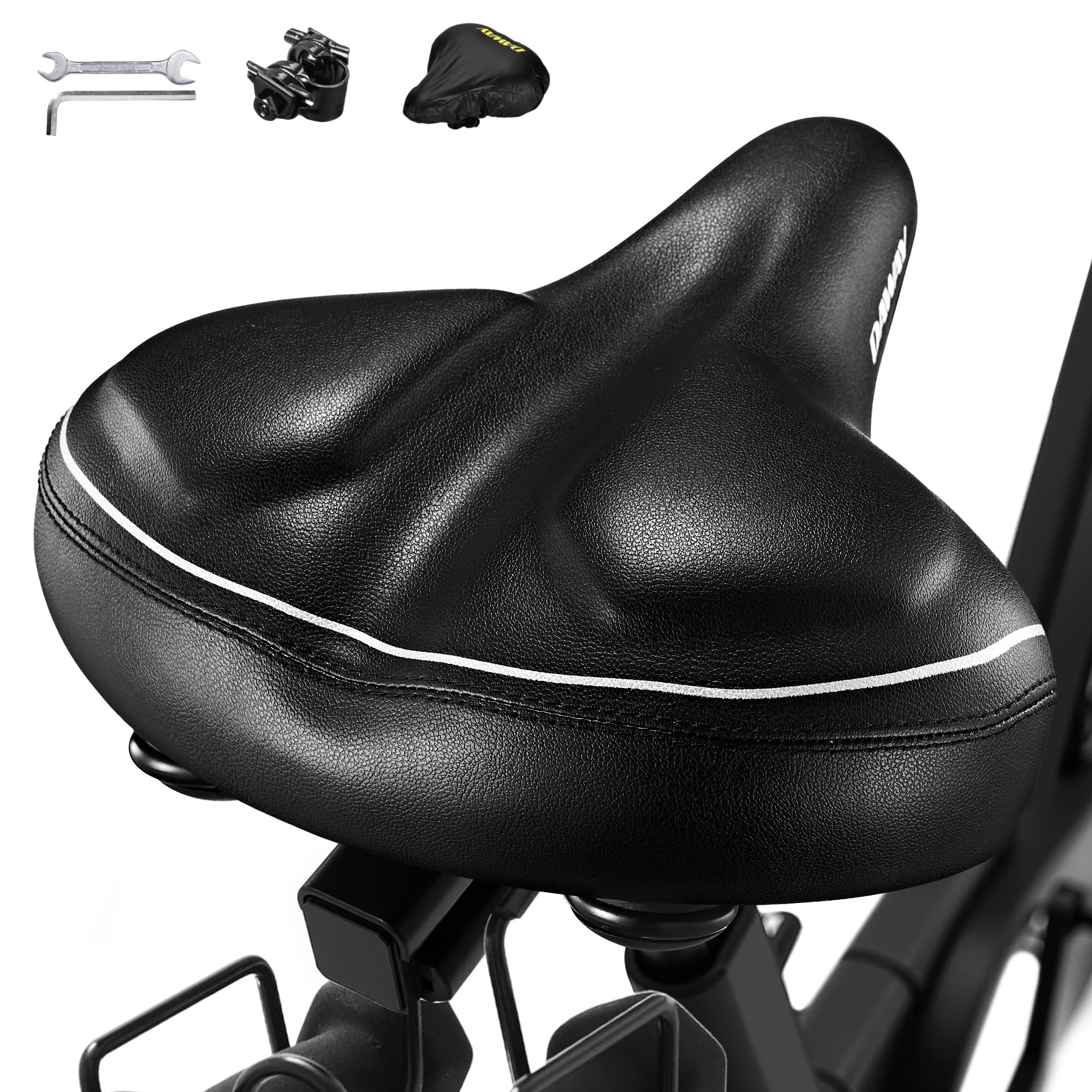 DAWAY C40 Ultra Comfortable Oversized Bike Seat - Memory Foam Padded, Extra Wide Bicycle Saddle, Ergonomic Replacement Cushion for Men Women - Fits for Peloton, Cruiser, Mountain, Road, Exercise Bikes