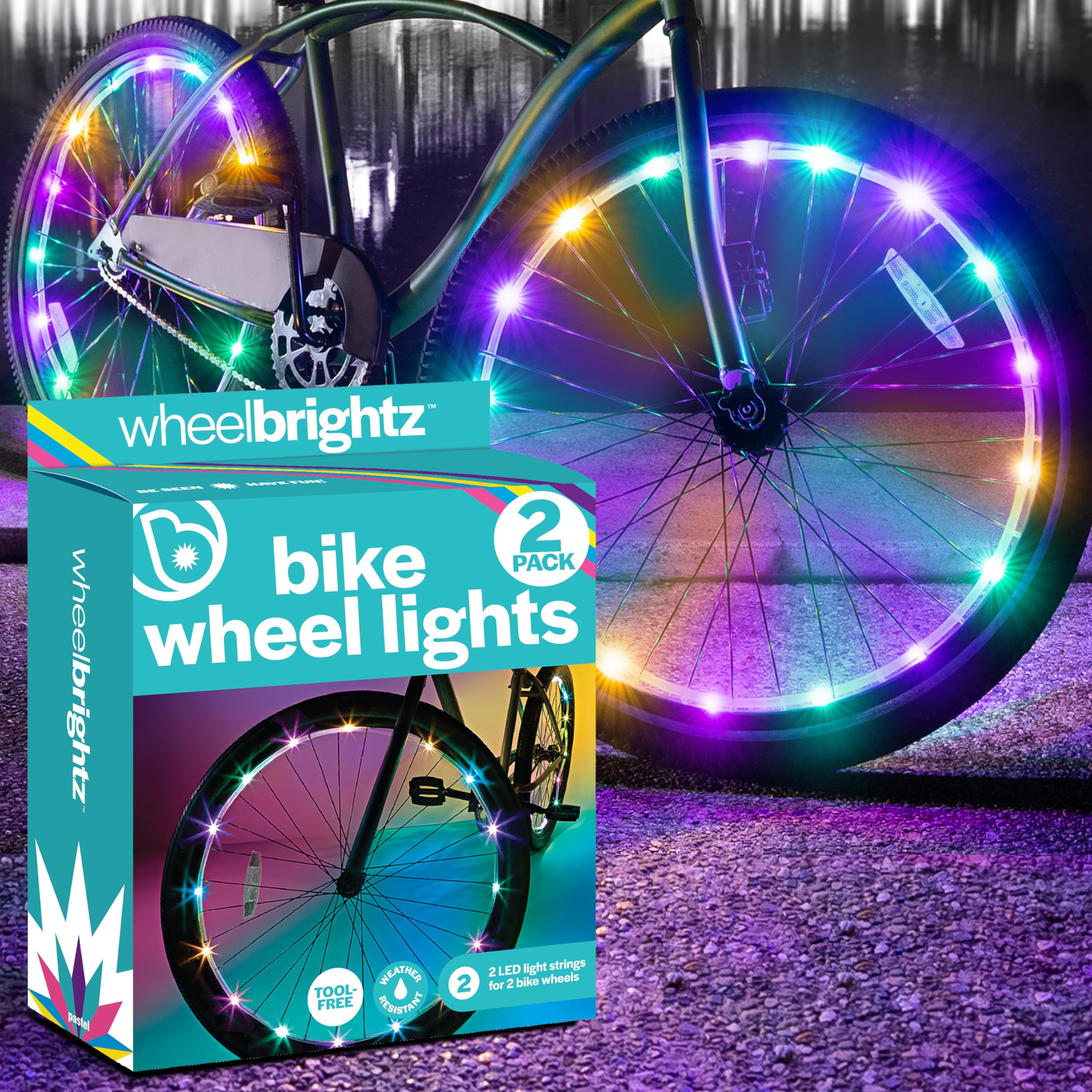 Brightz WheelBrightz 2-Pack LED Bike Wheel Lights - 2026 Edition with Superior Straps & LED-Weatherproof Shield! 14 Colors - Unmatched Durability, Visibility & 48+ Hours of Dazzling Illumination