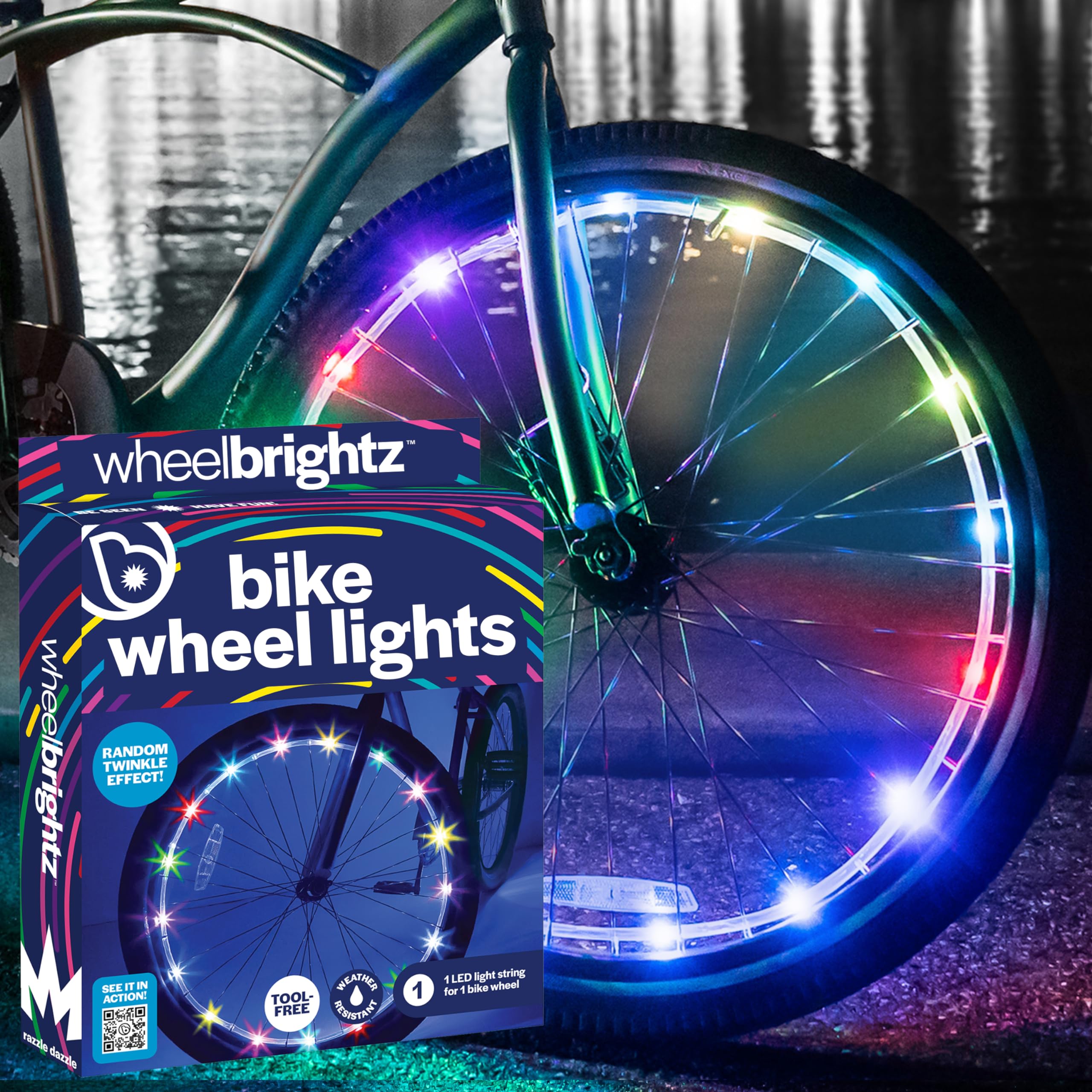 Brightz WheelBrightz 2-Pack LED Bike Wheel Lights - 2026 Edition with Superior Straps & LED-Weatherproof Shield! 14 Colors - Unmatched Durability, Visibility & 48+ Hours of Dazzling Illumination